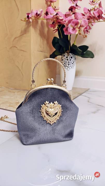 Elegancka szara torebka welur retro na zastrzask Na bigiel  Moda i Styl