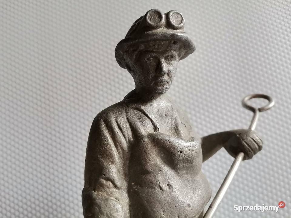Stara duża figurka metalowa Hutnik PRL Antyki Katowice