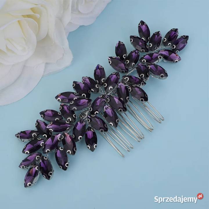 Grzebyk ozdoba do włosów fioletowe kamienie ślub Szczecin