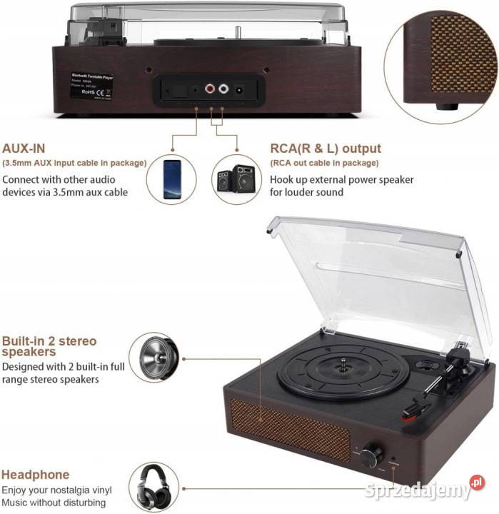 Gramofon winylowy Bluetooth z wbudowanymi Elektronika lubelskie Berejów