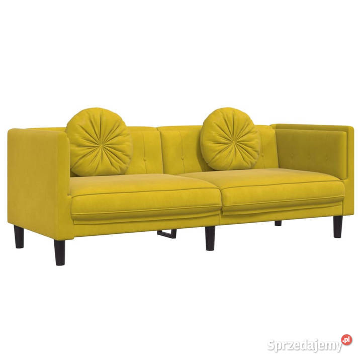 Sofa 3osobowa z poduszkami żółta aksamit Sofy i kanapy Warszawa