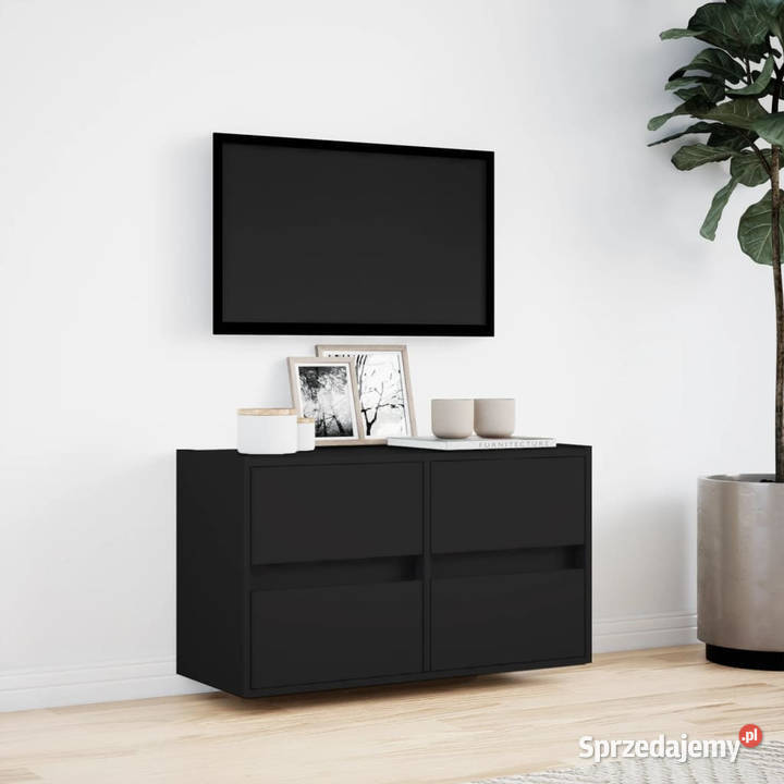 Ścienna szafka TV z LED czarna 80x31x45 WM852286 RTV Warszawa sprzedam