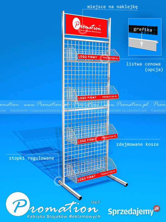Regał sklepowy metalowy z koszykami ekspozytor Warszawa