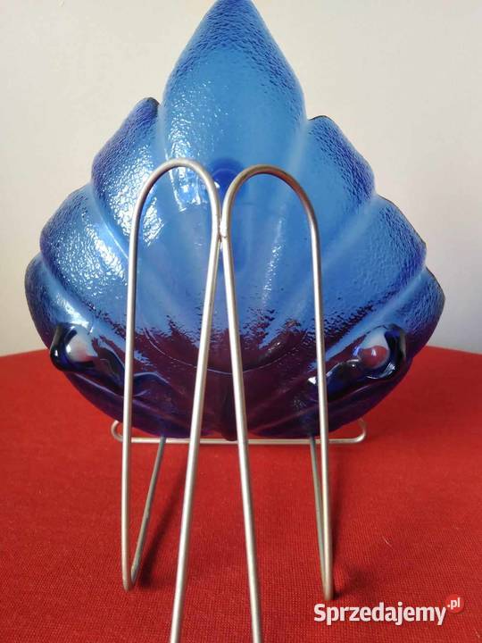 Patera szklana kobaltowa liść Porcelana i szkło Antyki, Sztuka, Kolekcje Wałbrzych sprzedam