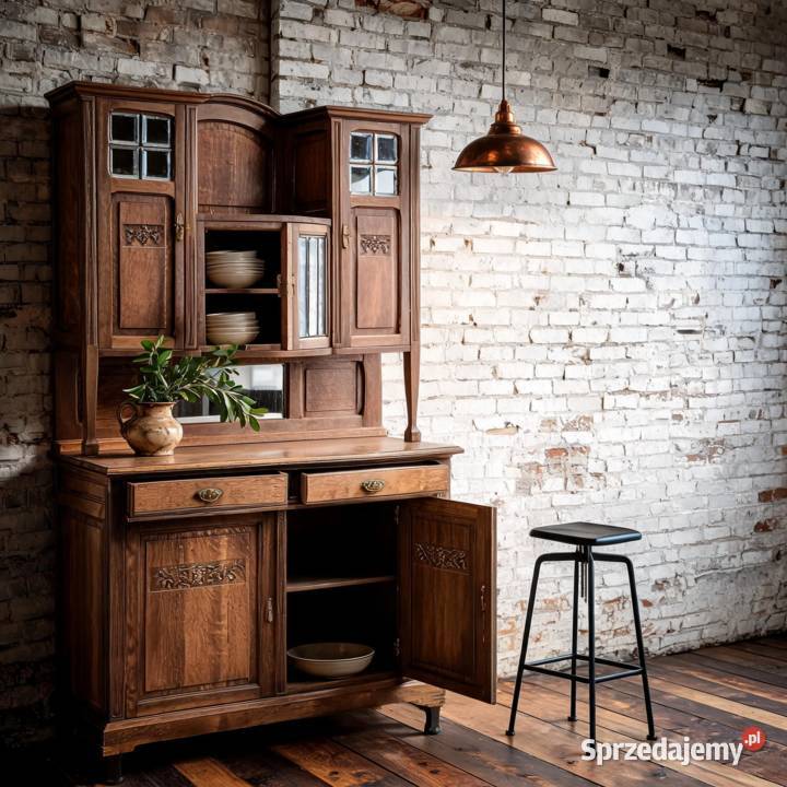 DREWNIANA WITRYNA JADALNIANA DĄB Kredens styl 222cm Kalisz