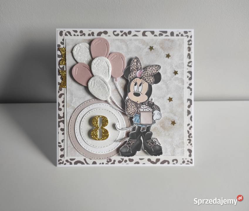 Kartka ręcznie robiona na urodziny z myszką sprzedam