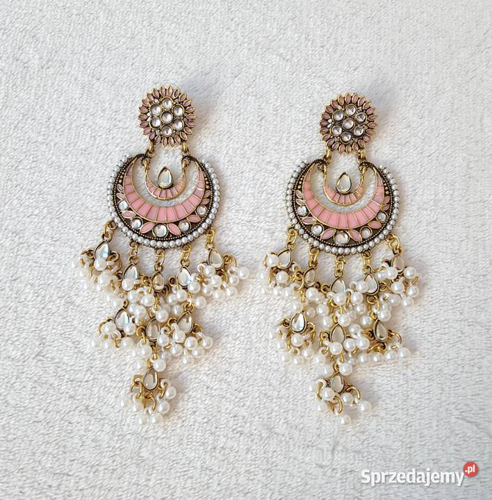 Długie kolczyki różowy złoty kolor indyjskie