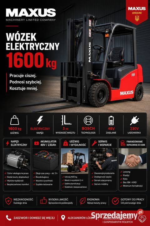 NOWY WÓZEK WIDŁOWY ELEKTRYCZNY MAXUS 1600 elektryczny Aleksandrów Łódzki