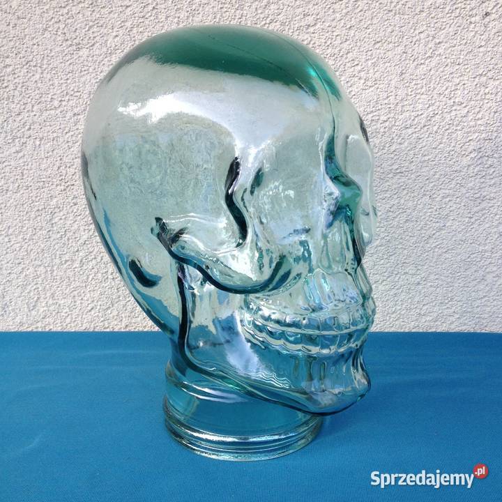 Szklana głowa czaszka grube zielone szkło Warszawa