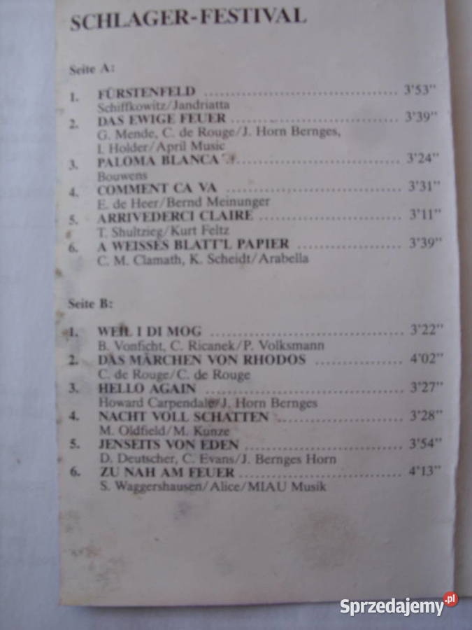 Kaseta SLAGER FESTIVAL 1989 Wołów