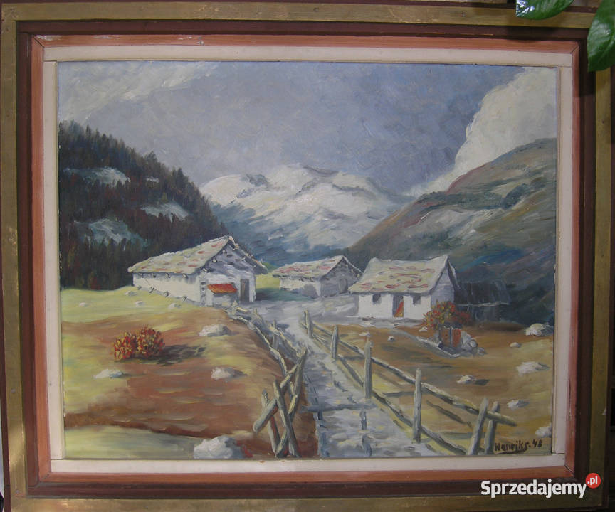 obraz olejny vintage Górska droga 1948rD130 dolnośląskie Bartków