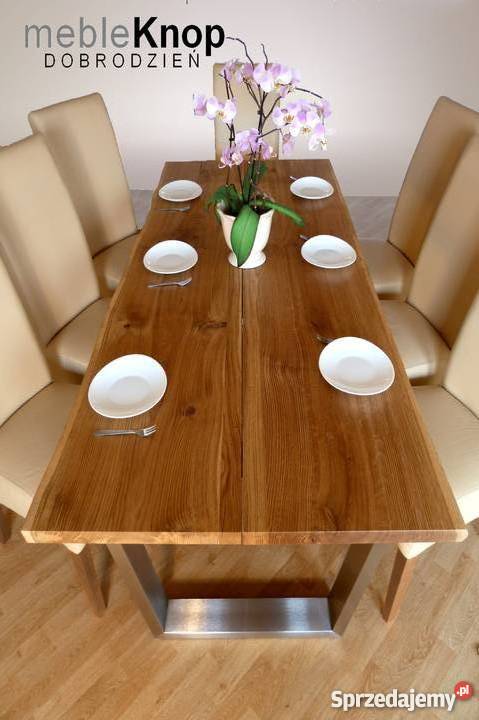 Nowoczesny stół dębowy stal nierdzewna Loft Dobrodzień