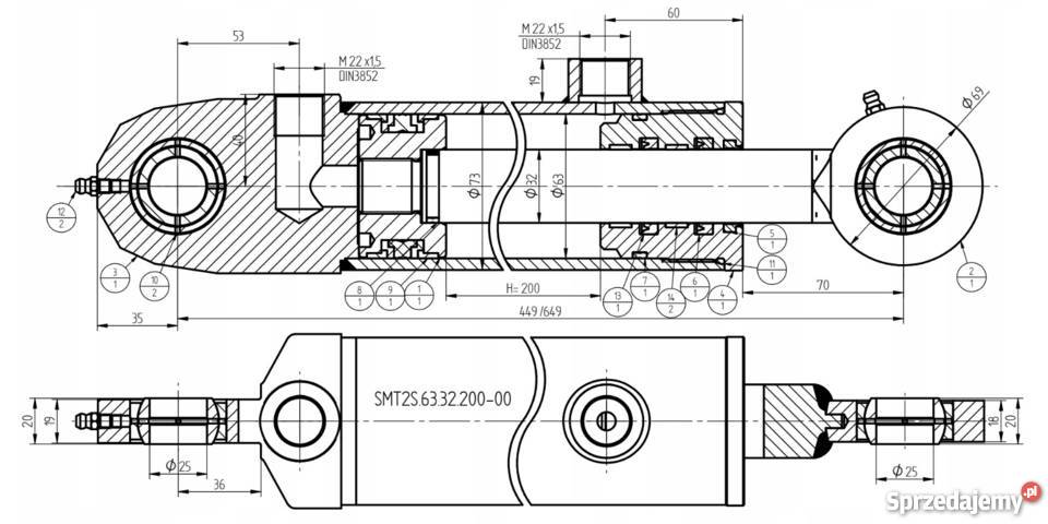 Siłownik Hydrauliczny 63x32 Skok 200 Mocowania Solec Kujawski