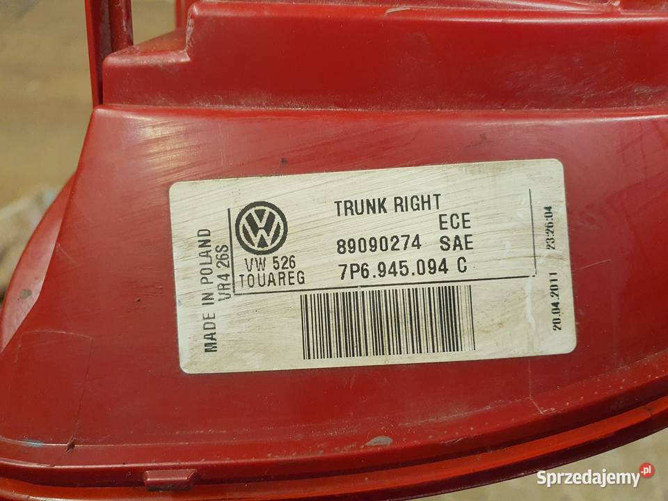 VW TOUAREG 7P6 LAMPA PRAWA TYLNA PRAWY TYŁ Międzychód