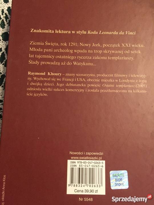 Raymond Khoury Ostatni Templariusz wielkopolskie Bojanowo sprzedam