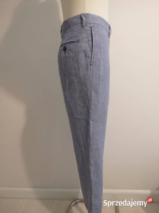 Spodnie Lniane 100 Len Capri Błękitne Icy Blue Łomża