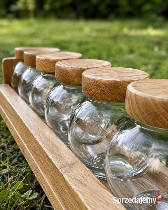 dębowy przyprawnik handmade 6 słoikówręcznie wielkopolskie Zbąszyń