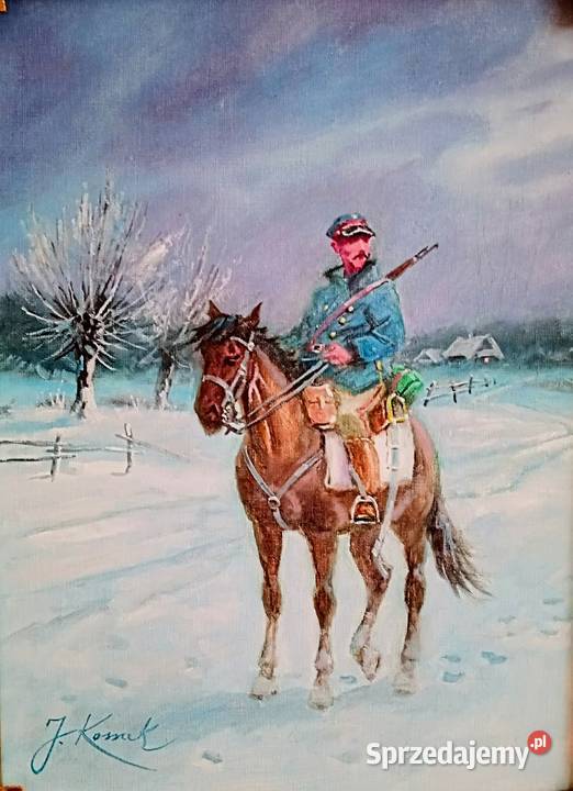 ULAN ZWIADOWCA OBRAZ OLEJNY NA PŁÓTNIE 44x34 Antyki, Sztuka, Kolekcje Jelenia Góra