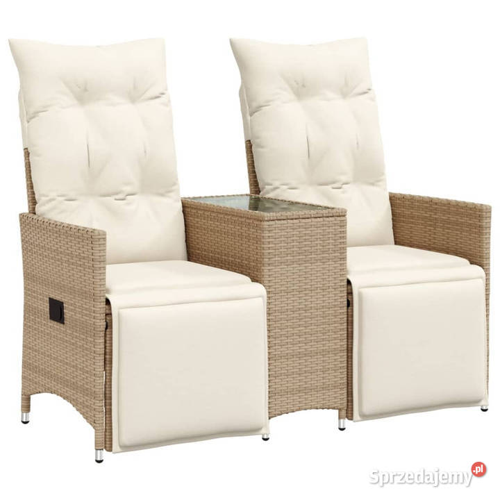 Rozkładana sofa ogrodowa ze stolikiem 2os beż