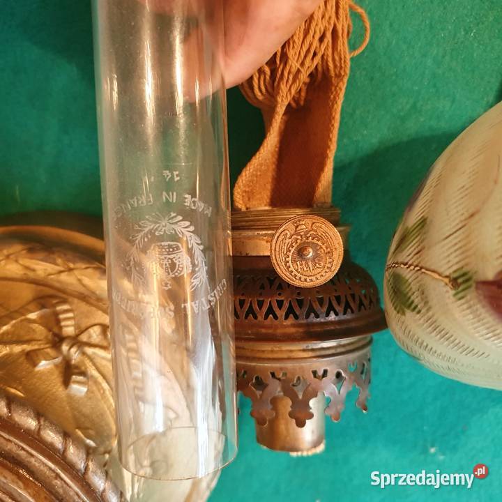 Dużasprawna figuralna lampa naftowa z malowanym Wrocław