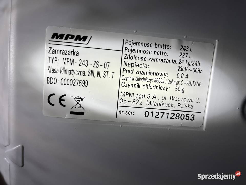 Zamrażarka MPM wolnostojąca Lublin sprzedam