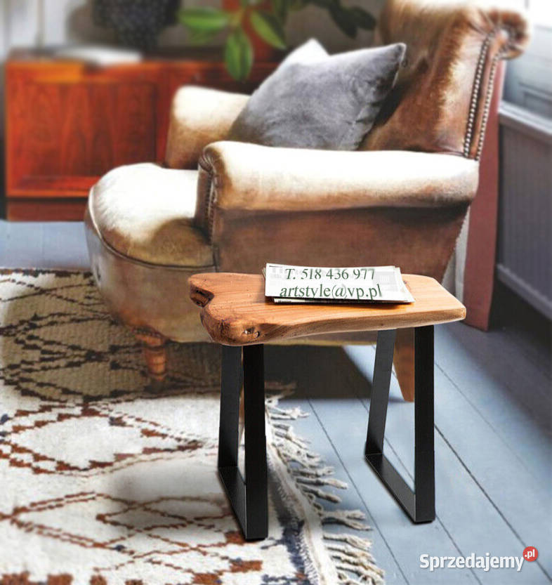 taboret stołek drewno dębowe na metalowych Warszawa