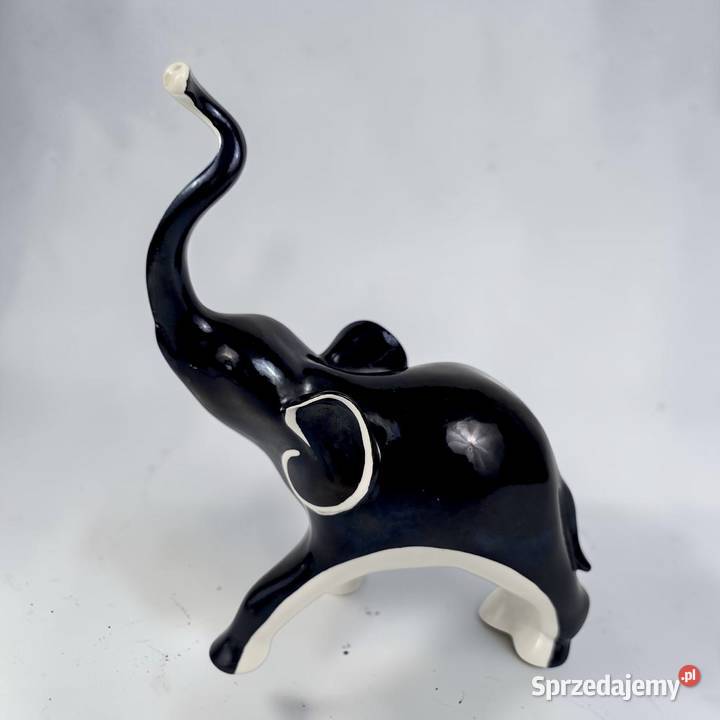 Look Słoń czarno biały pikasiak bez sygnatury Porcelana i szkło