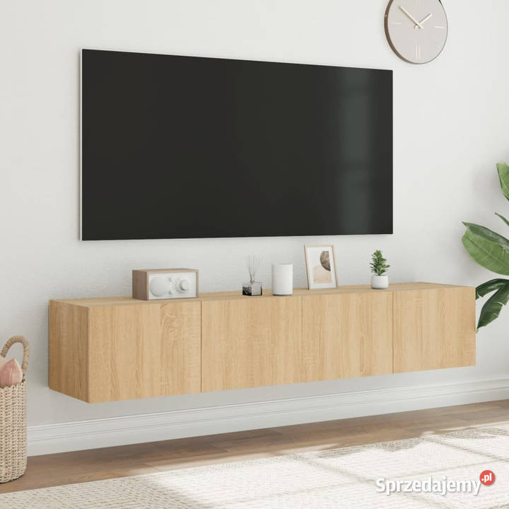 Ścienne szafki TV z LED 2 dąb sonoma 80x35x31 mazowieckie Warszawa