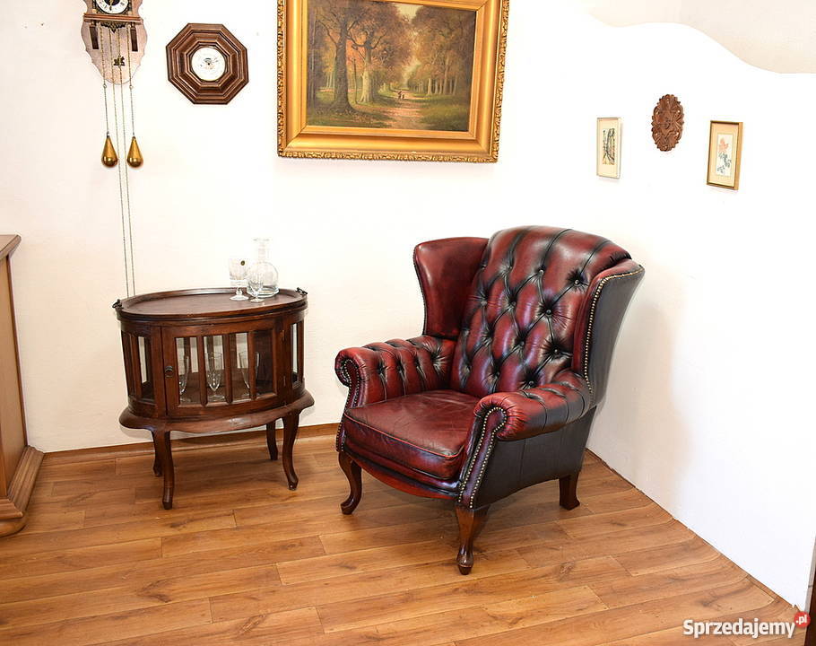 Fotel chesterfield piękny uszak skóra pikowany dolnośląskie