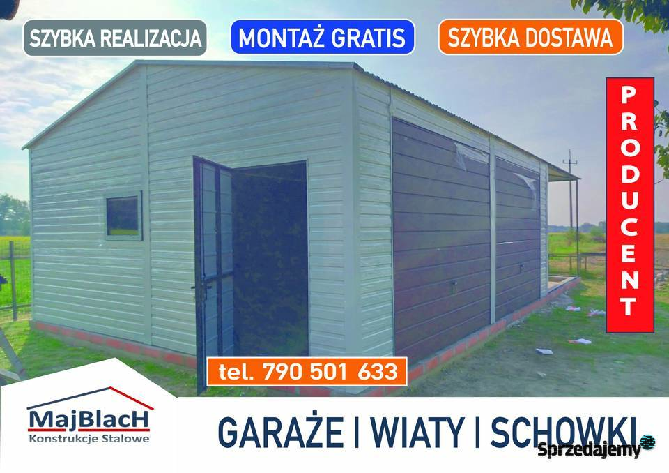 BIAŁY GARAŻ BLASZANY PRODUCENT BRAMY Garaże Maków Mazowiecki