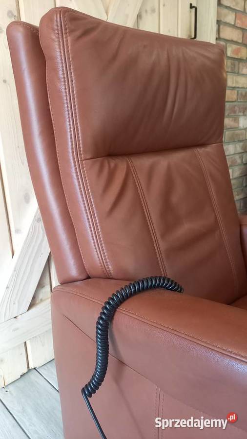 Fotel skórzany rozkładany relax na pilot brązowy Gawroniec