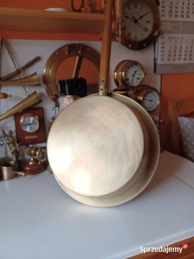 Piękna duża patelnia mosiężna Kolekcja Poznań