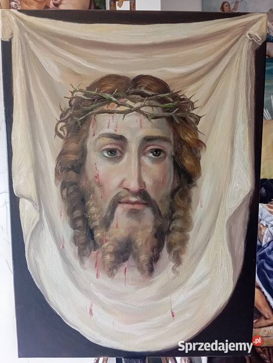 Obraz z odbiciem twarzy Jesusa na plotnie Przemyśl sprzedam
