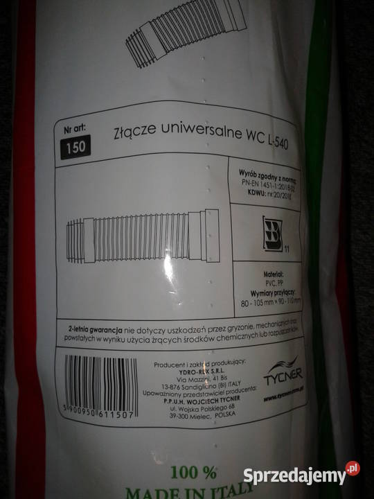 Kanalizacyjne złącze uniwersalne WC L540 TYCNER Łódź