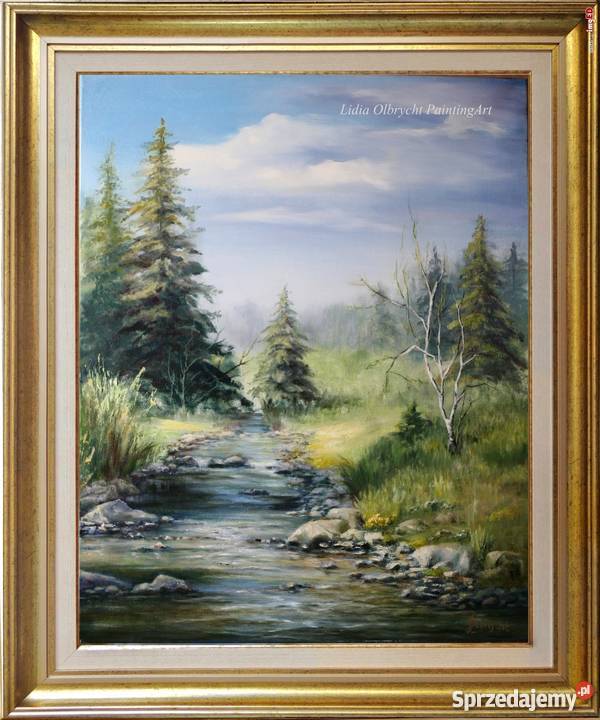 Pejzaż Wiosna obraz olejny L Olbrycht małopolskie Nowy Sącz sprzedam