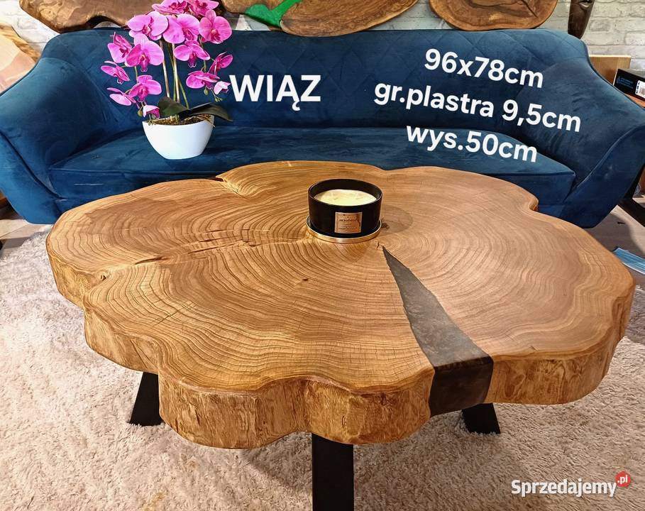 Stolik kawowy 96x78 LIVE EDGE plaster drewna Śrem