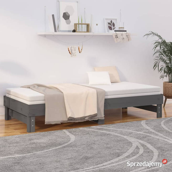 Łóżko rozsuwane szare 2x80x200 lite drewno 33cm mazowieckie