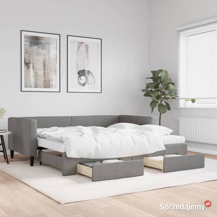 Sofa rozsuwana z szufladami ciemnoszara tkanina Warszawa