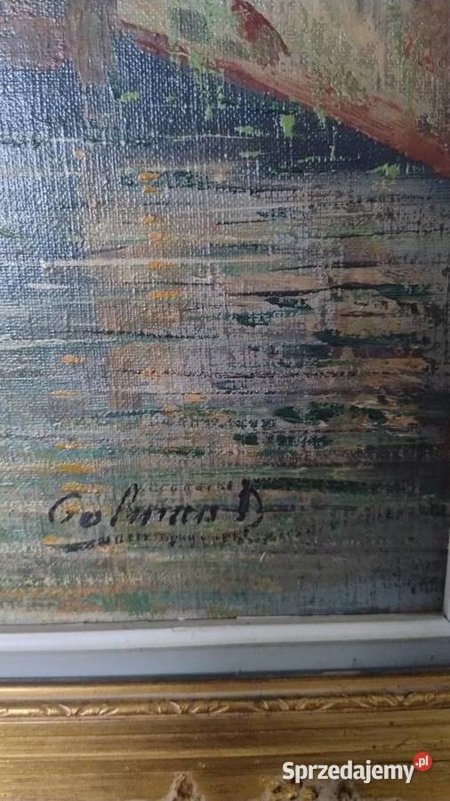 Stary obraz olej na płótnie w złotej ramie sprzedam
