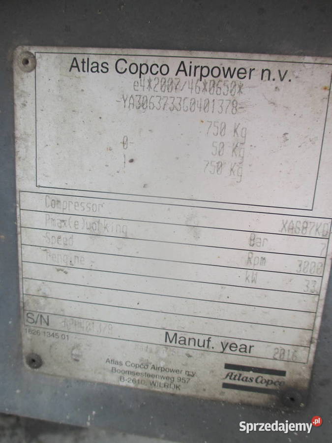Sprężarka śrubowa kompresor Atlas Copco XAS87KD wielkopolskie