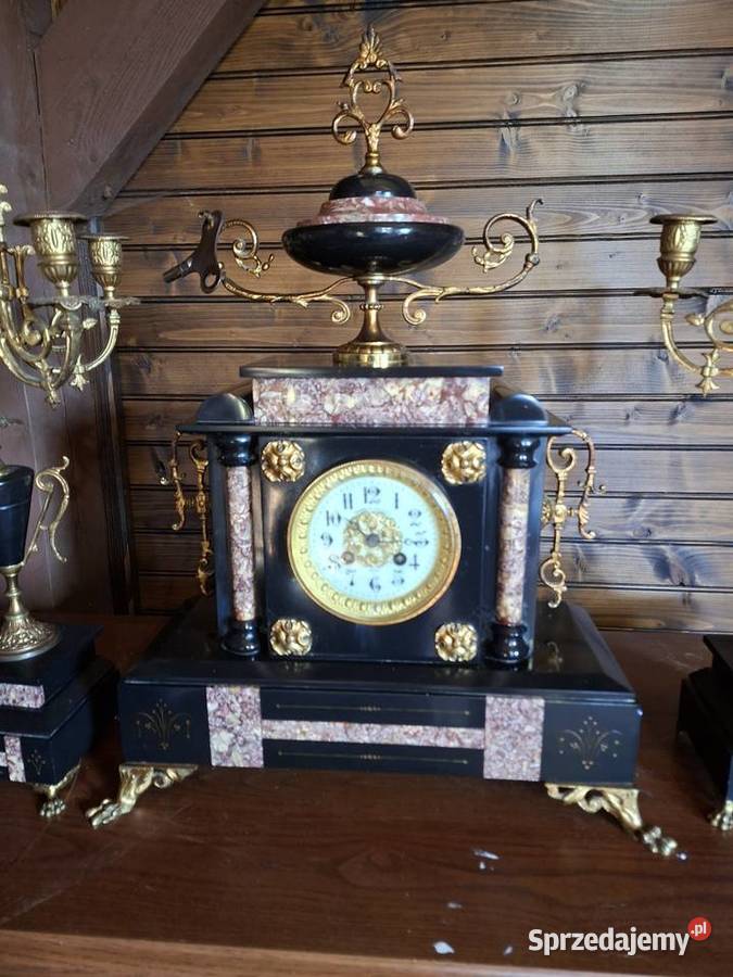 Marmurowy zegar kominkowy plus dwa kandelabry Rzeszów