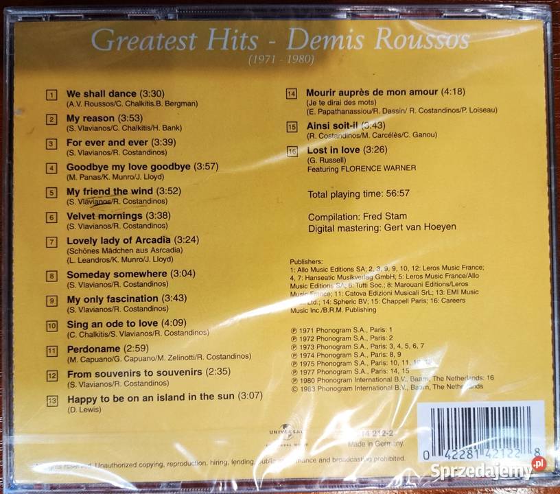 Sprzedam Album CD Demis Roussos Greatest Hits Płyty i kasety Katowice