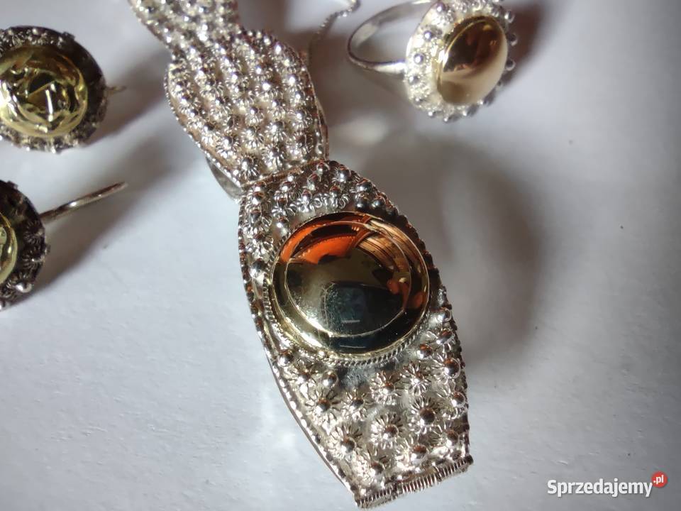 Przepiękny komplet biżuterii srebro złoto Poznań sprzedam