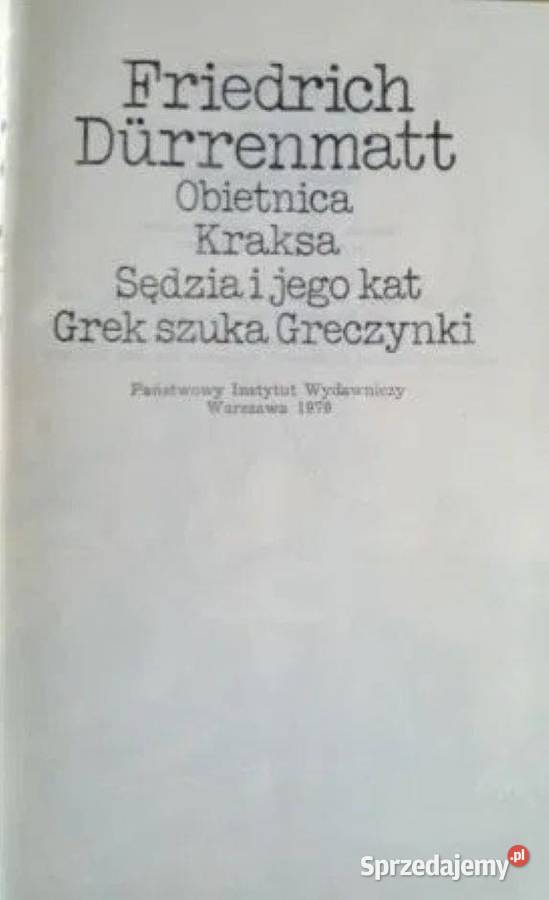 Durrenmatt F Obietnica Kraksa Sędzia i jego kat sprzedam