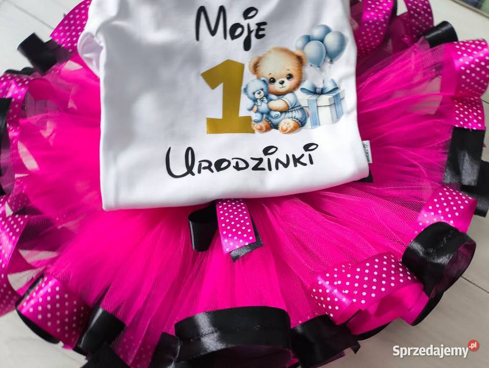 Komplet tiulowy urodziny roczek dziewczynka miś 12m+ pomorskie Waćmierz