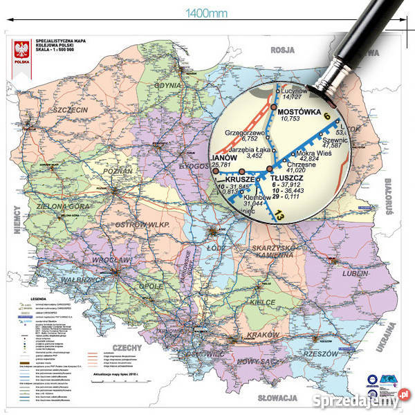 katowice mapa polski Mapa Polski Kolejowa 140x140 Sklala 1:500000 F Vat Katowice 