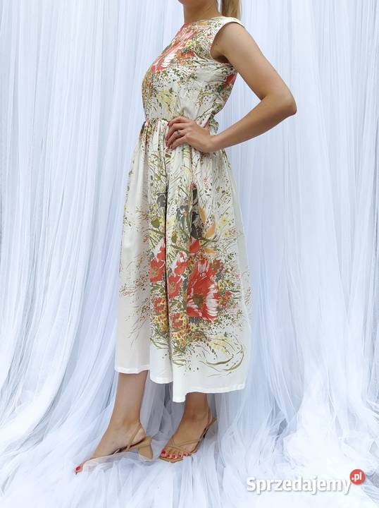 Sukienka retro z kwiatami prosta S 36 M 38 kolorowy Szczecin