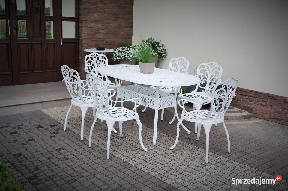 Meble ogrodowe aluminiowe białe 6 osób