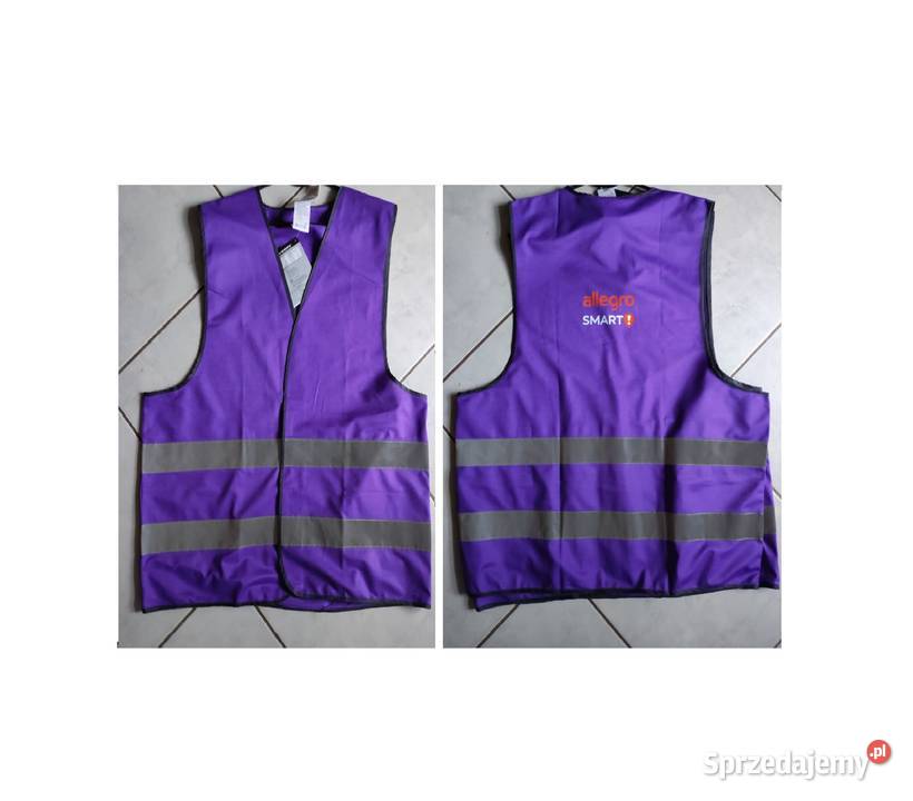 fioletowa kamizelka ostrzegawcza z logo Allegro Kielce