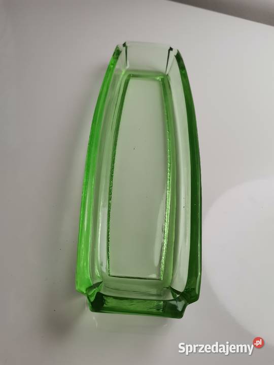 Stara zielona paterka tacka szkło Art Deco śląskie Katowice